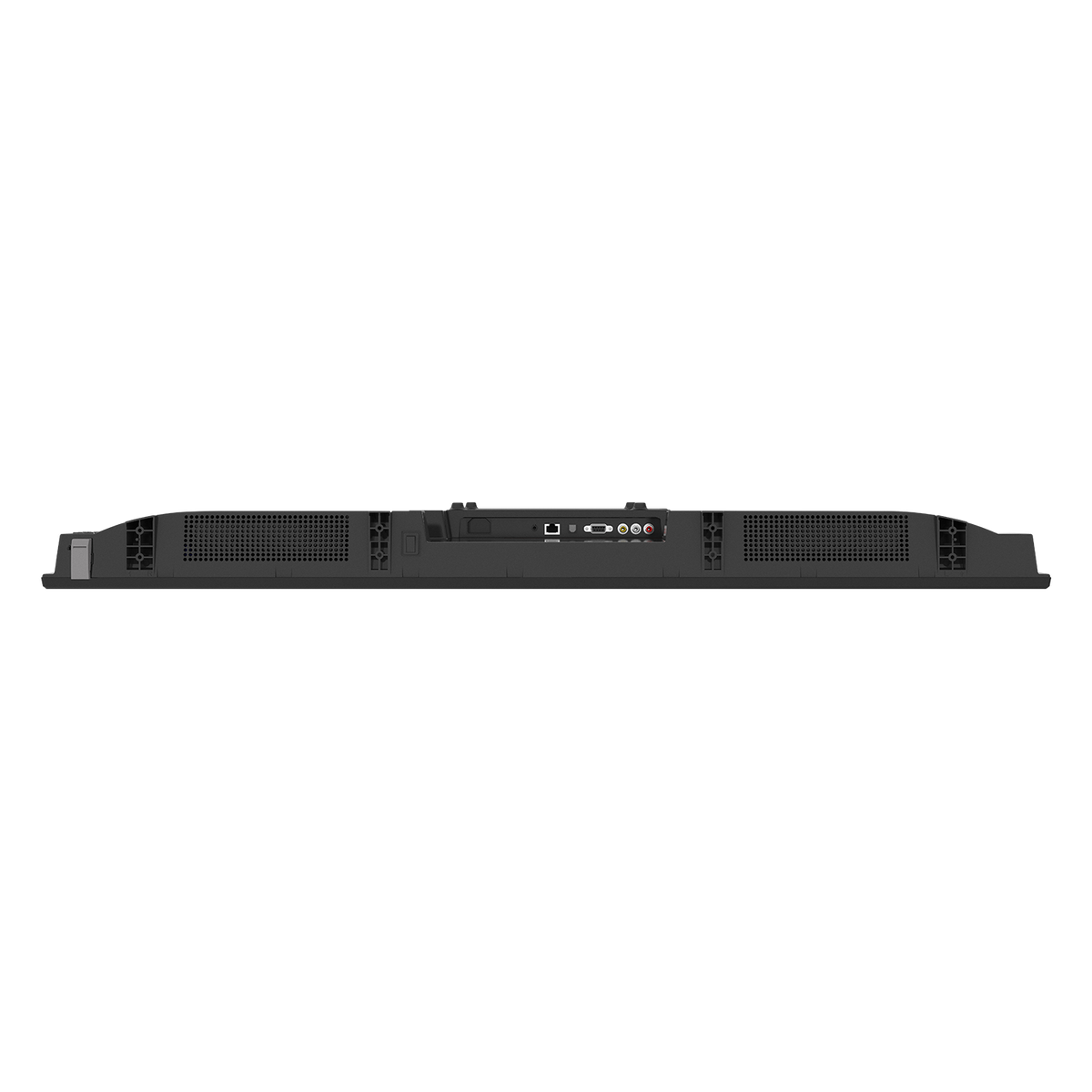 The bottom edge of a ViewSonic ViewBoard 43′’ 4K Ultra HD Commercial Display showing a central recessed port panel with various input and output connectors.