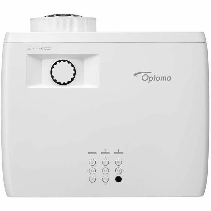 White Optoma Golf Sim ZK521ST-B True 4K UHD Short Throw 5,000 Lumens Laser Projector with a top-mounted lens, focus dial, and control panel buttons.
