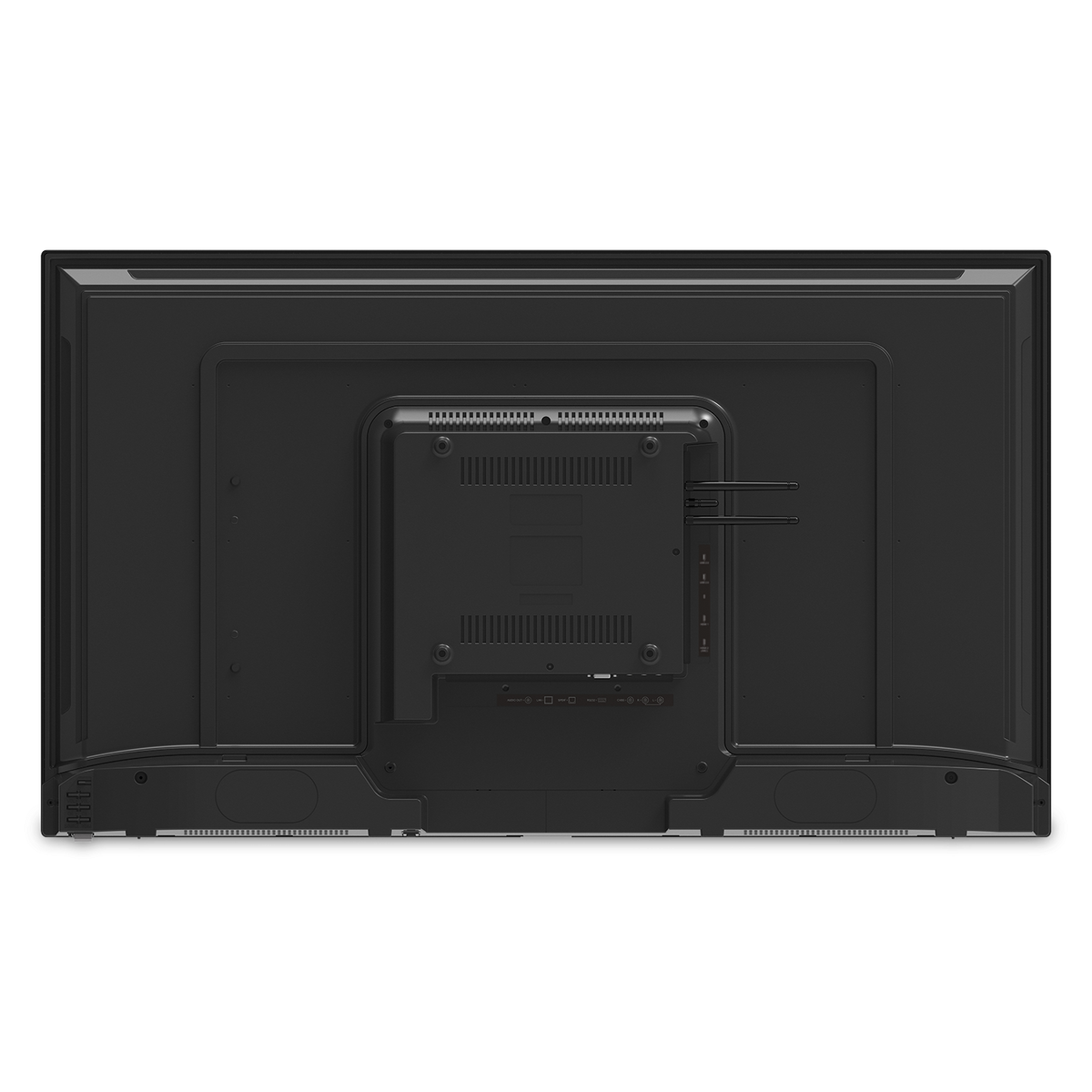 Back view of a black 43-inch ViewSonic ViewBoard 43′’ 4K Ultra HD Commercial Display, showing the mounting panel, input ports, and dual antennas on this wireless presentation display.