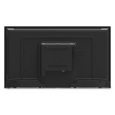 Back view of a black 43-inch ViewSonic ViewBoard 43′’ 4K Ultra HD Commercial Display, showing the mounting panel, input ports, and dual antennas on this wireless presentation display.