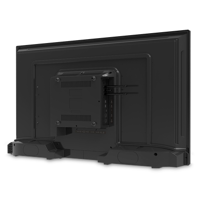 Rear view of a ViewSonic ViewBoard 43′’ 4K Ultra HD Commercial Display showing the input ports, wall-mount bracket, and antenna attachments.
