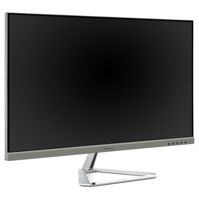 A ViewSonic 32″ 4K Entertainment PC Monitor with a frameless screen, thin bezel, and a triangular metallic stand.