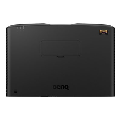 Top-down view of a black BenQ AK900ST 4K Short-Throw Laser Golf Simulator Projector – 6,000 Lumens with a Golf Simulator Projector sticker in the corner.