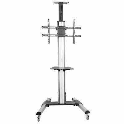 Height-Adjustable Mobile Display Cart with Equipment Shelf for 32"–75" Displays