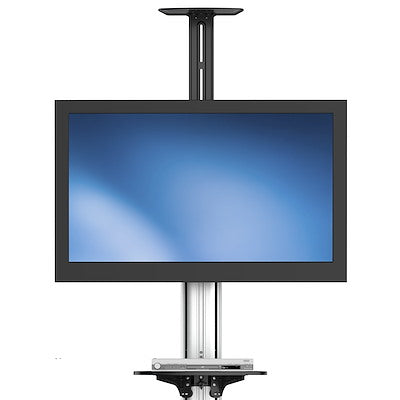 Height-Adjustable Mobile Display Cart with Equipment Shelf for 32"–75" Displays