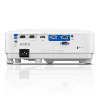 Back panel of a BenQ TH671ST 1080P 3000 Lumens Short Throw Gaming Projector showing various input and output ports including HDMI, VGA, USB, and audio jacks.