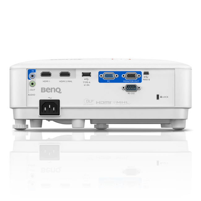 Back panel of a BenQ TH671ST 1080P 3000 Lumens Short Throw Gaming Projector showing various input and output ports including HDMI, VGA, USB, and audio jacks.