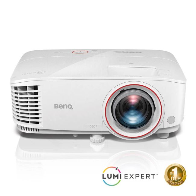 White BenQ TH671ST 1080P 3000 Lumens Short Throw Gaming Projector with a prominent lens, front-facing vents, and two award badges at the bottom.