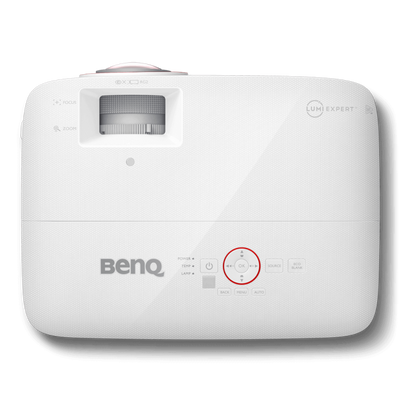 White BenQ projector on a black background