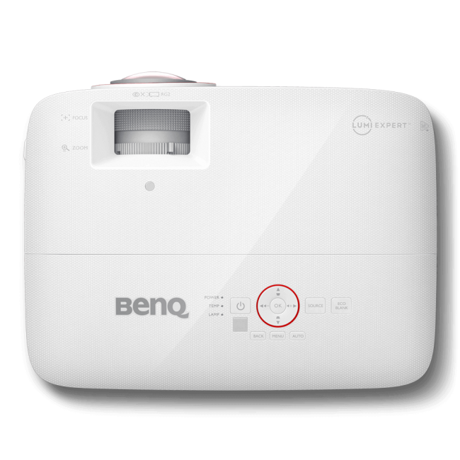 White BenQ projector on a black background